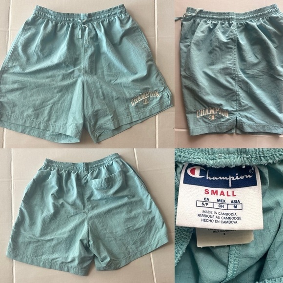 Champion Other - ✨🩵RareVtg 90s Champion Shorts Mens SMALL Teal Blue Athletic Gym NylonLined Retro